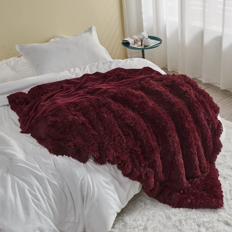 GONAAP Fuzzy Faux Fur Throw Blanket Wine Red Super Soft Cozy Plush Fuzzy Shaggy Blanket for Couch Sofa Bed (Wine Red, Throw(50"x60")) - Image 3